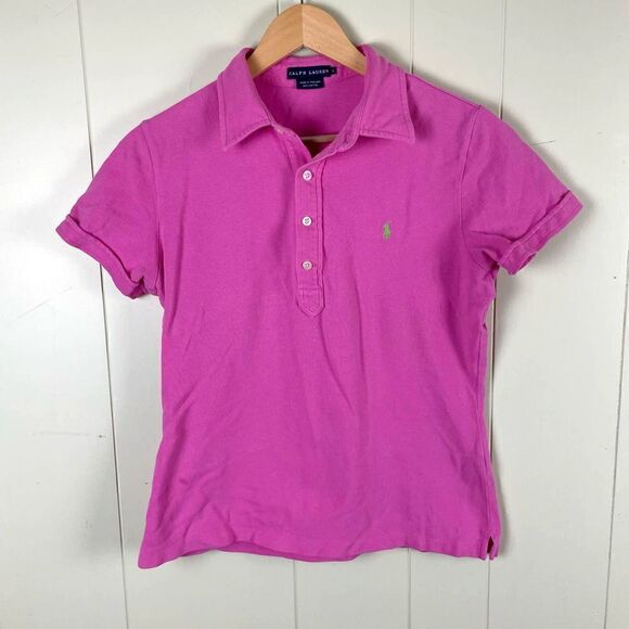 Ralph Lauren Girls Youth Large Pink Green Pony Short Sleve Collared Polo Shirt - Picture 1 of 5